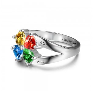 Birthstone Ring, Sterling Silver Personalized Engravable Ring JEWJORI102501